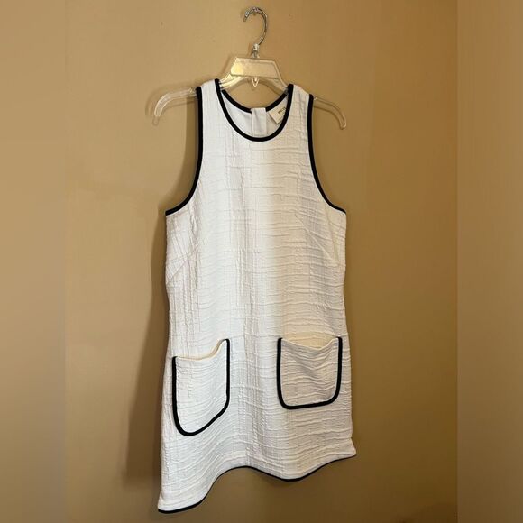 Anthropologie Maeve Patch Pocket Mini Dress M Ivory Black Cotton Stretch NWOT - Picture 2 of 11